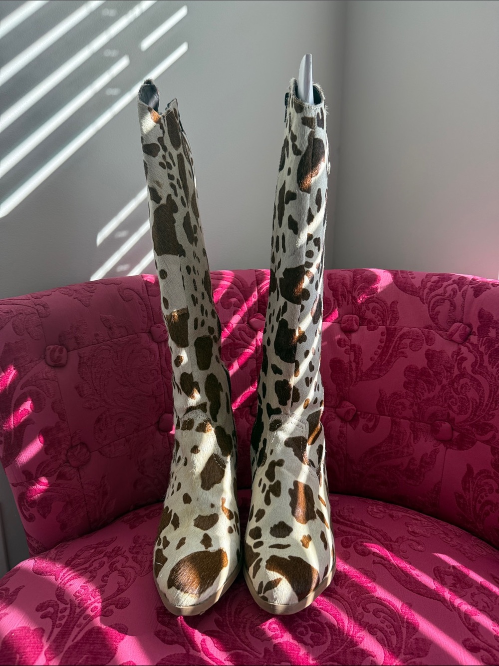 DIBA True Leopard-Print Over-the-Knee Boots in White & Brown